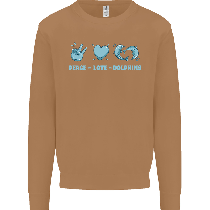 Peace Love Dolphins Sea life Mens Sweatshirt Jumper Caramel Latte