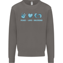 Peace Love Dolphins Sea life Mens Sweatshirt Jumper Charcoal
