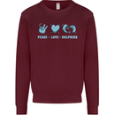 Peace Love Dolphins Sea life Mens Sweatshirt Jumper Maroon