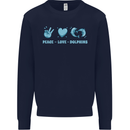 Peace Love Dolphins Sea life Mens Sweatshirt Jumper Navy Blue
