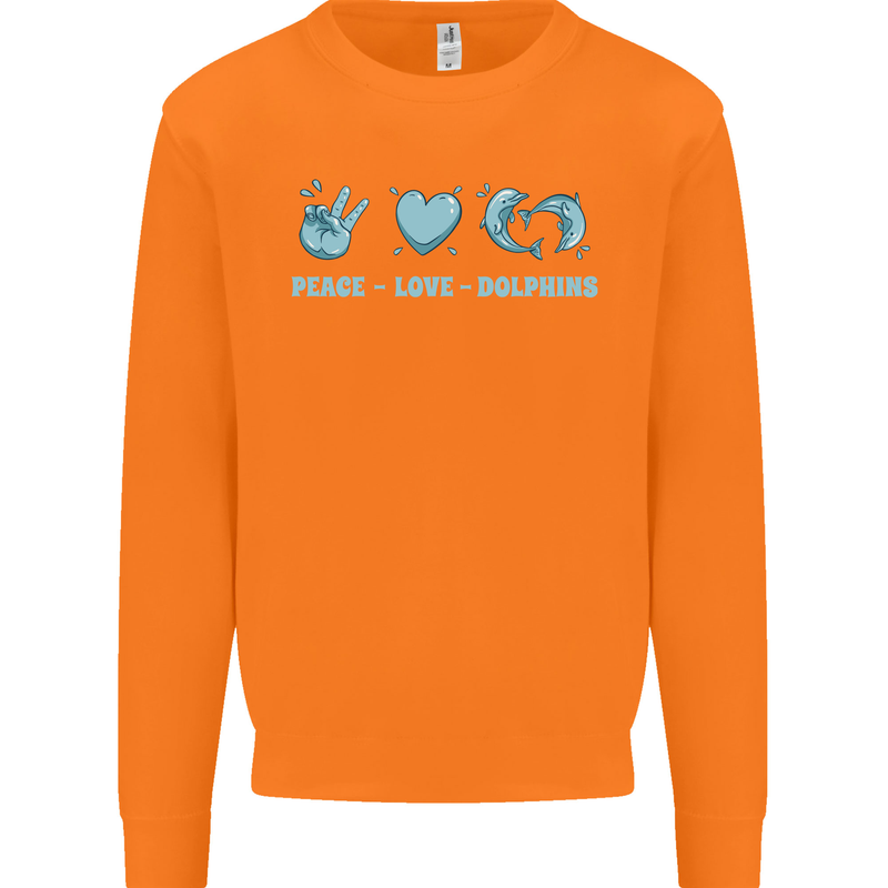 Peace Love Dolphins Sea life Mens Sweatshirt Jumper Orange