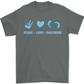 Peace Love Dolphins Sea life Mens T-Shirt 100% Cotton Charcoal