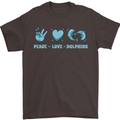 Peace Love Dolphins Sea life Mens T-Shirt 100% Cotton Dark Chocolate