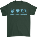 Peace Love Dolphins Sea life Mens T-Shirt 100% Cotton Forest Green