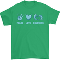 Peace Love Dolphins Sea life Mens T-Shirt 100% Cotton Irish Green