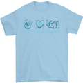 Peace Love Dolphins Sea life Mens T-Shirt 100% Cotton Light Blue