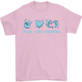 Peace Love Dolphins Sea life Mens T-Shirt 100% Cotton Light Pink