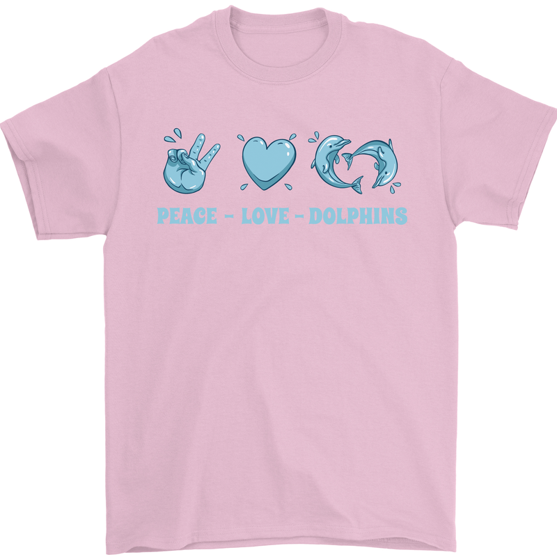 Peace Love Dolphins Sea life Mens T-Shirt 100% Cotton Light Pink