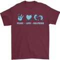 Peace Love Dolphins Sea life Mens T-Shirt 100% Cotton Maroon