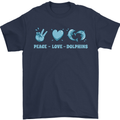 Peace Love Dolphins Sea life Mens T-Shirt 100% Cotton Navy Blue