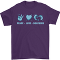 Peace Love Dolphins Sea life Mens T-Shirt 100% Cotton Purple