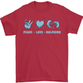 Peace Love Dolphins Sea life Mens T-Shirt 100% Cotton Red