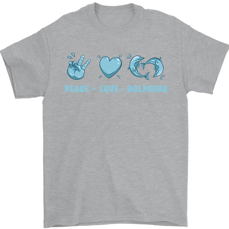 Peace Love Dolphins Sea life Mens T-Shirt 100% Cotton Sports Grey