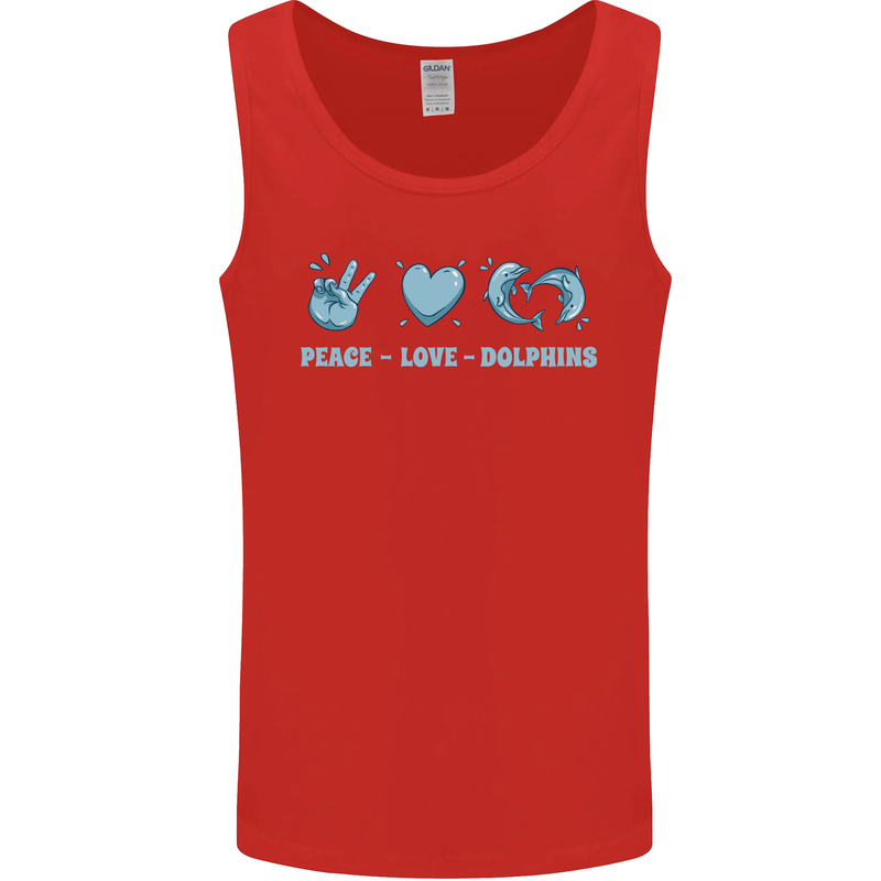 Peace Love Dolphins Sea life Mens Vest Tank Top Red