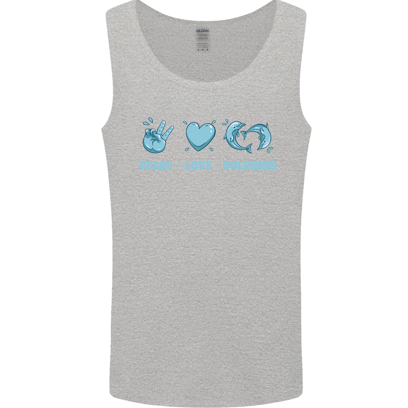 Peace Love Dolphins Sea life Mens Vest Tank Top Sports Grey