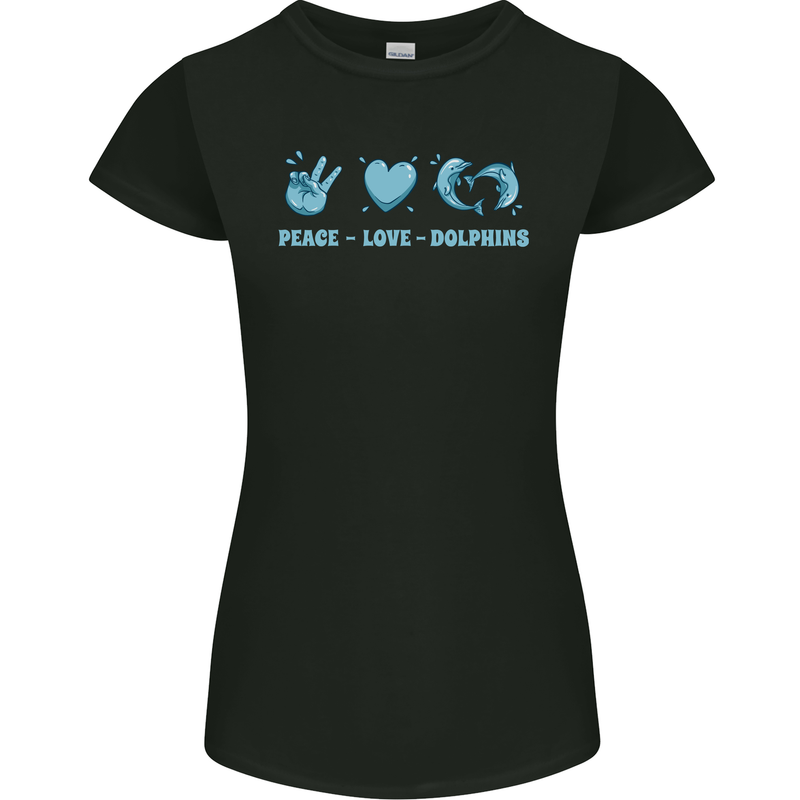 Peace Love Dolphins Sea life Womens Petite Cut T-Shirt Black
