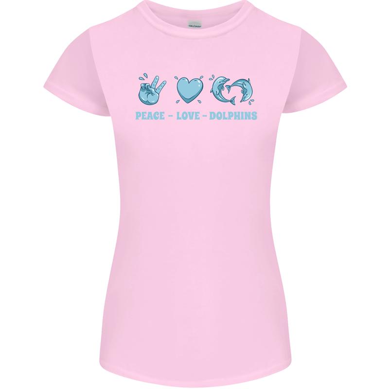 Peace Love Dolphins Sea life Womens Petite Cut T-Shirt Light Pink