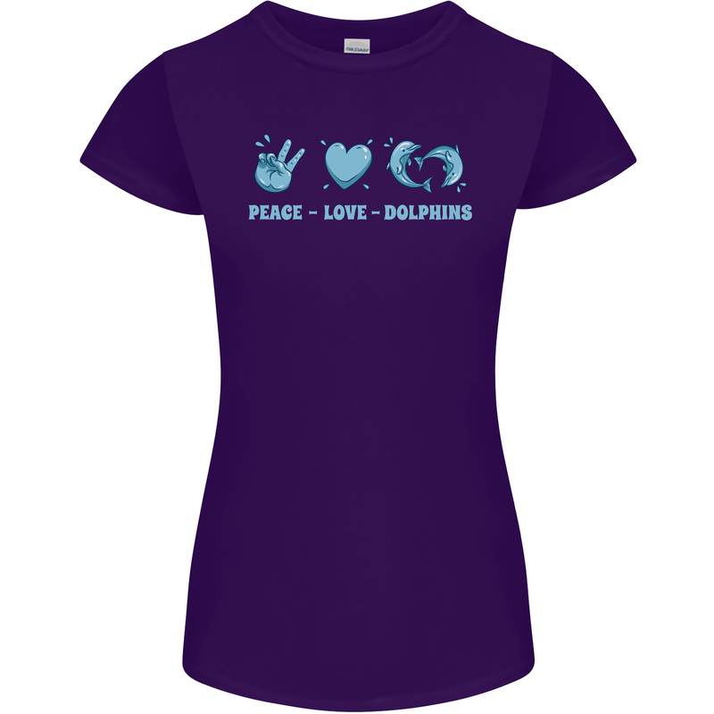 Peace Love Dolphins Sea life Womens Petite Cut T-Shirt Purple