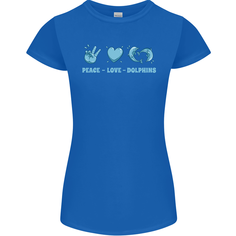 Peace Love Dolphins Sea life Womens Petite Cut T-Shirt Royal Blue