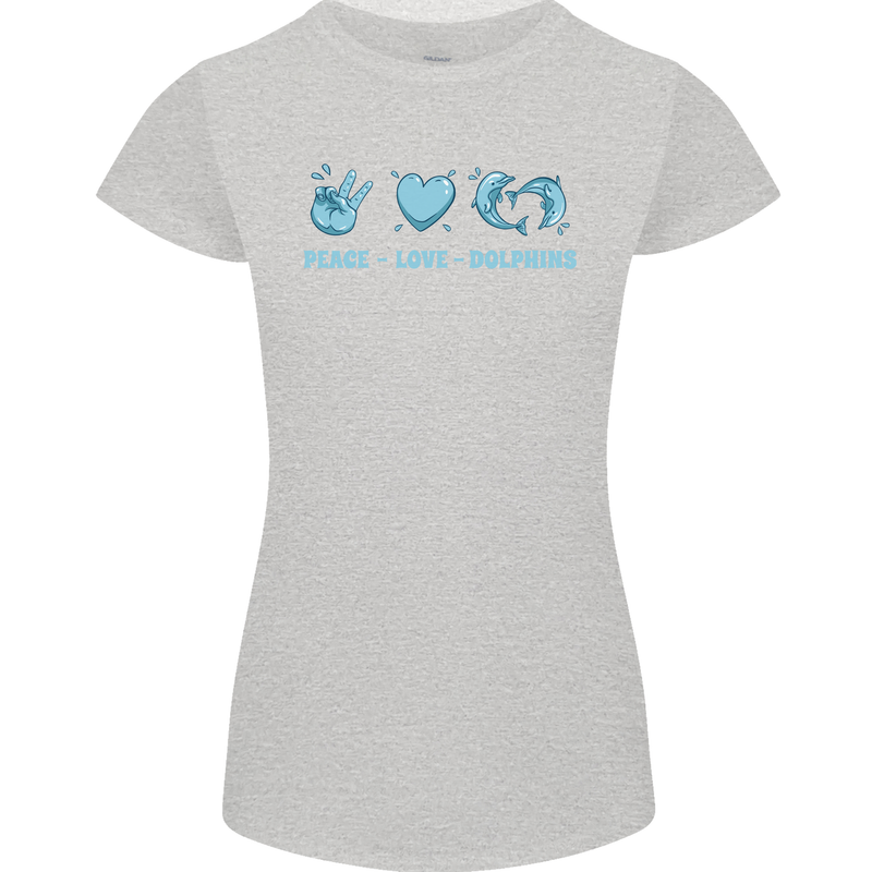 Peace Love Dolphins Sea life Womens Petite Cut T-Shirt Sports Grey
