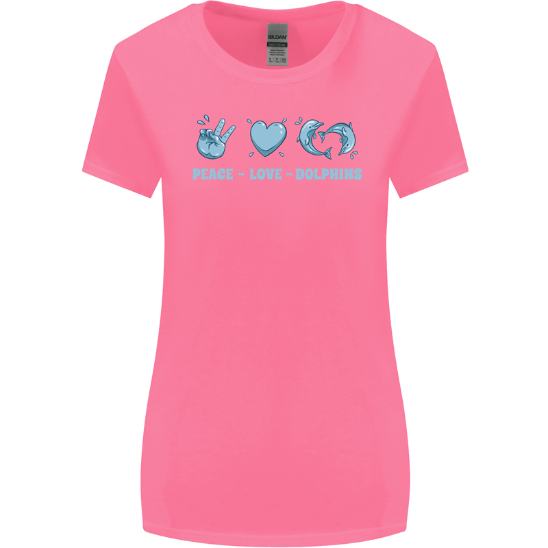 Peace Love Dolphins Sea life Womens Wider Cut T-Shirt Azalea