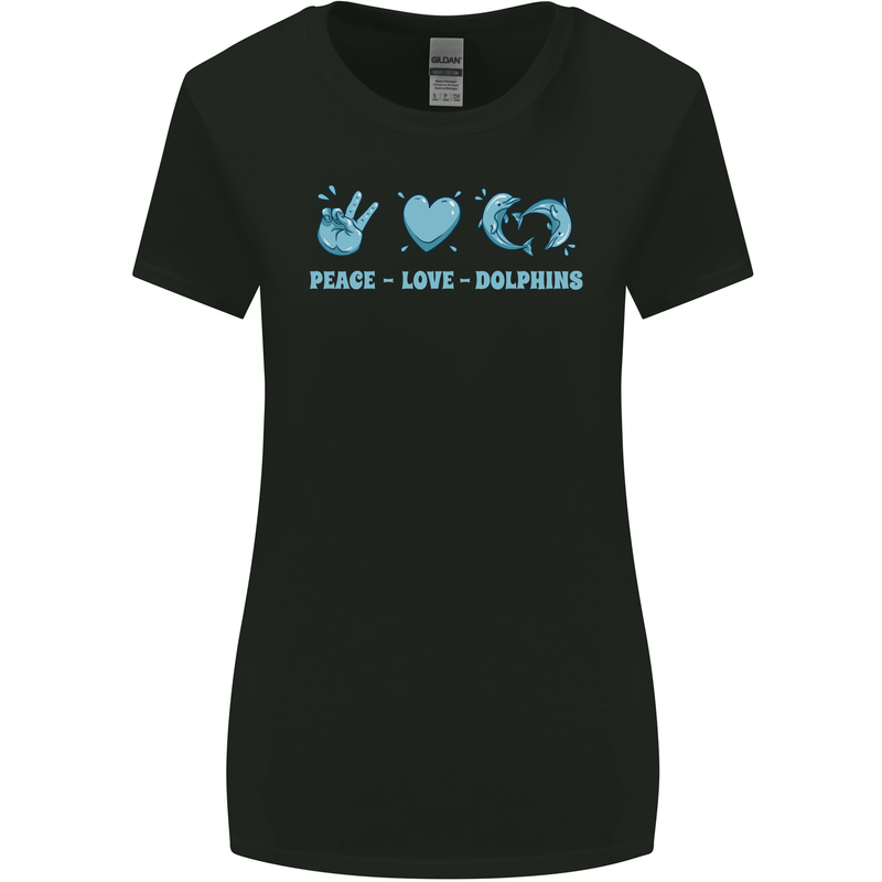 Peace Love Dolphins Sea life Womens Wider Cut T-Shirt Black