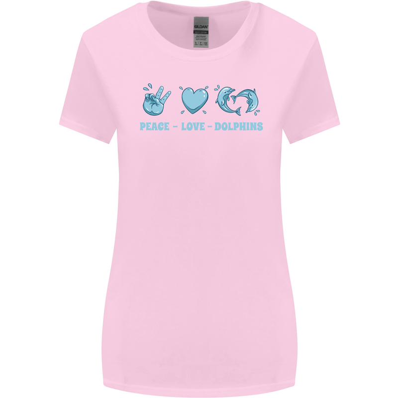 Peace Love Dolphins Sea life Womens Wider Cut T-Shirt Light Pink