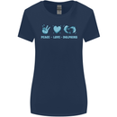 Peace Love Dolphins Sea life Womens Wider Cut T-Shirt Navy Blue