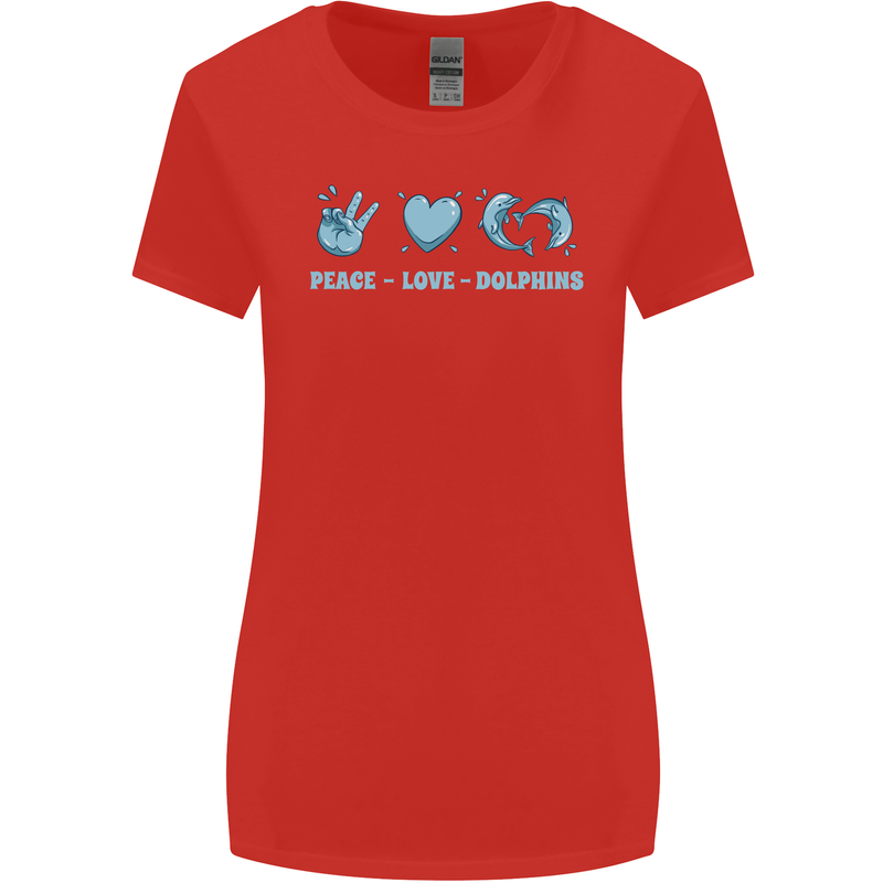 Peace Love Dolphins Sea life Womens Wider Cut T-Shirt Red