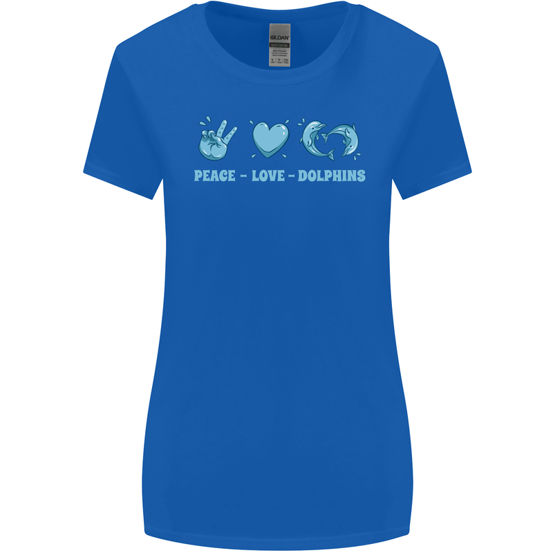 Peace Love Dolphins Sea life Womens Wider Cut T-Shirt Royal Blue