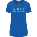 Peace Love Dolphins Womens Wider Cut T-Shirt Royal Blue