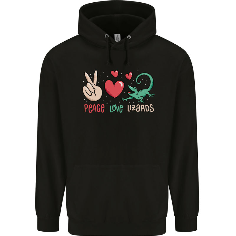 Peace Love Lizards Funny Gekko Iguana Childrens Kids Hoodie Black
