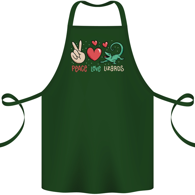 Peace Love Lizards Funny Gekko Iguana Cotton Apron 100% Organic Forest Green