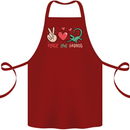 Peace Love Lizards Funny Gekko Iguana Cotton Apron 100% Organic Maroon