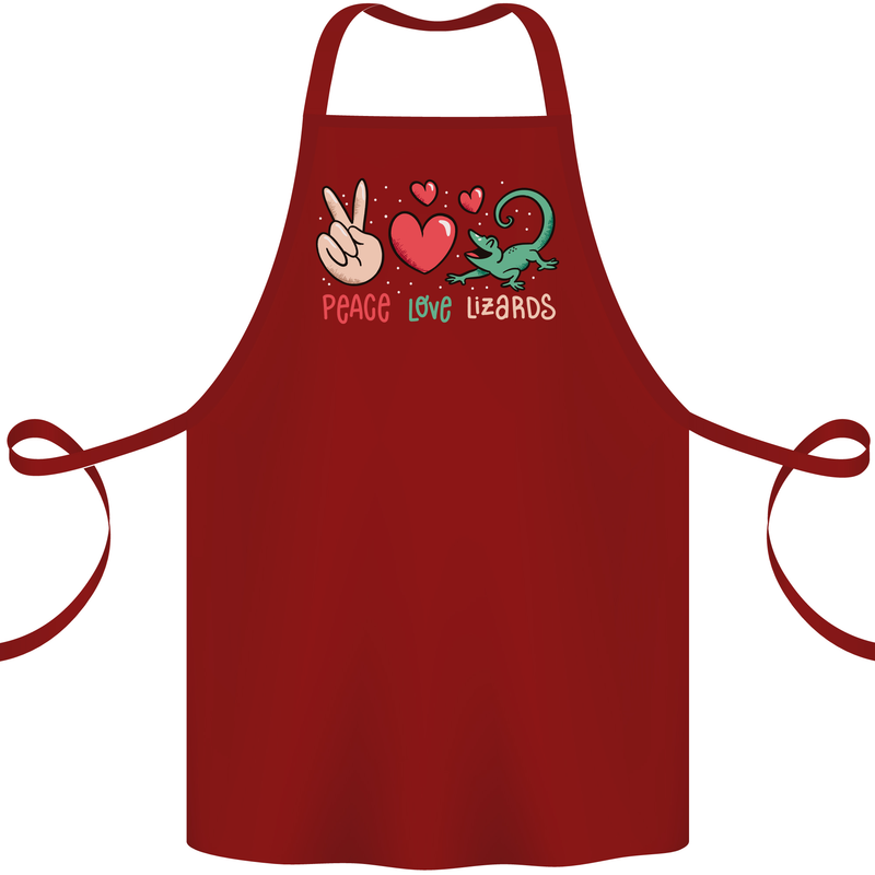 Peace Love Lizards Funny Gekko Iguana Cotton Apron 100% Organic Maroon