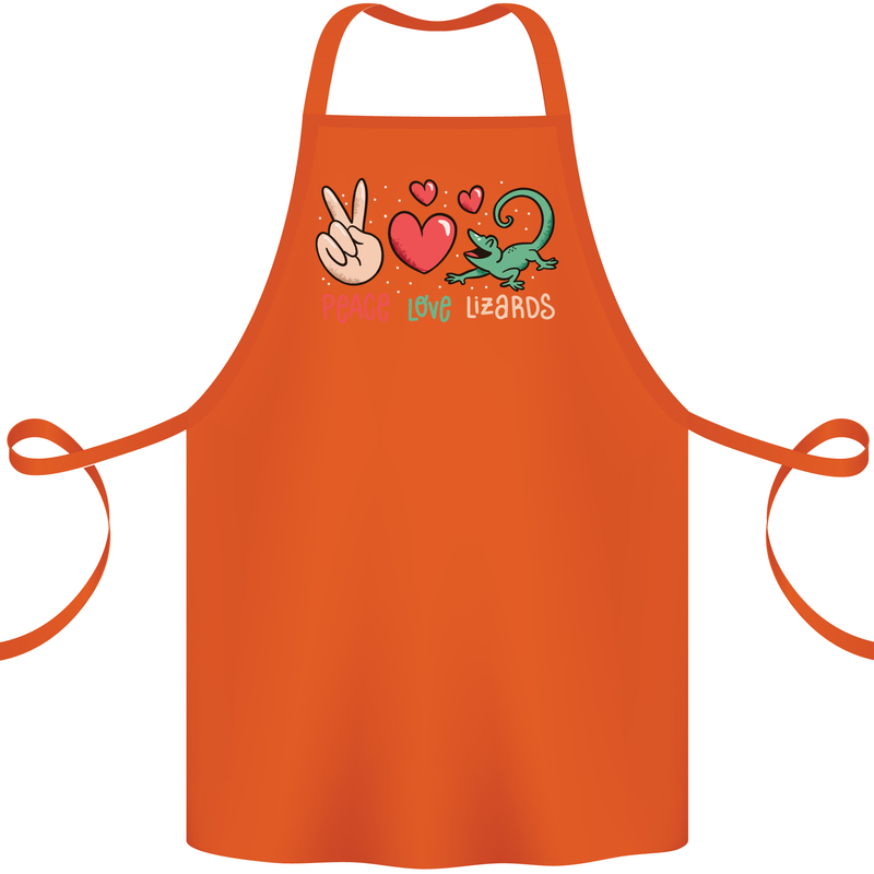 Peace Love Lizards Funny Gekko Iguana Cotton Apron 100% Organic Orange