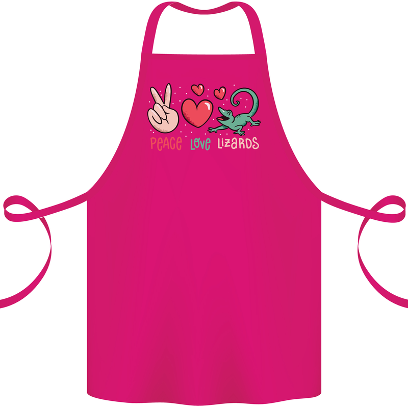 Peace Love Lizards Funny Gekko Iguana Cotton Apron 100% Organic Pink
