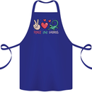 Peace Love Lizards Funny Gekko Iguana Cotton Apron 100% Organic Royal Blue