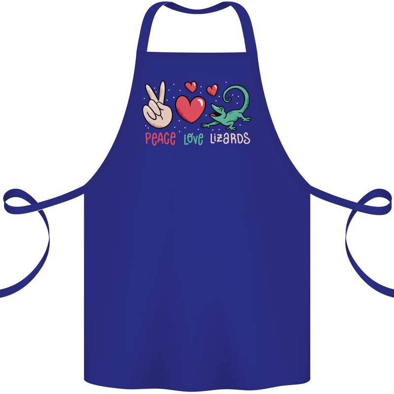 Peace Love Lizards Funny Gekko Iguana Cotton Apron 100% Organic Royal Blue