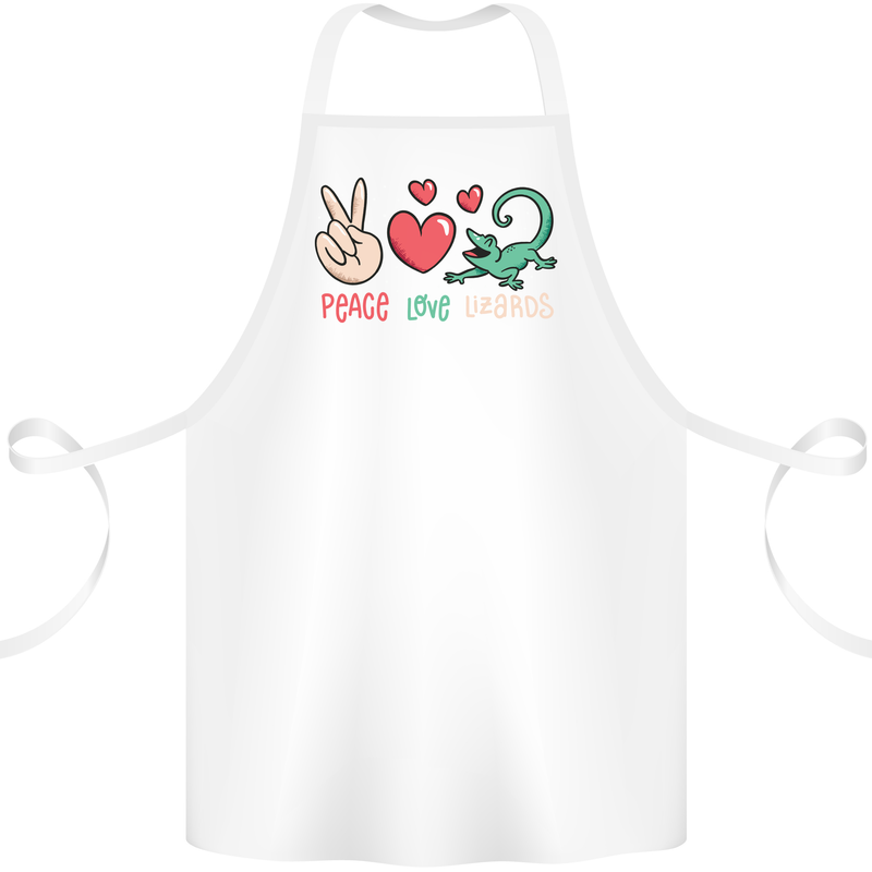 Peace Love Lizards Funny Gekko Iguana Cotton Apron 100% Organic White