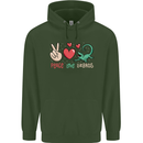 Peace Love Lizards Funny Gekko Iguana Mens 80% Cotton Hoodie Forest Green