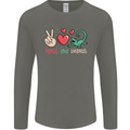 Peace Love Lizards Funny Gekko Iguana Mens Long Sleeve T-Shirt Charcoal