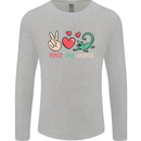 Peace Love Lizards Funny Gekko Iguana Mens Long Sleeve T-Shirt Sports Grey
