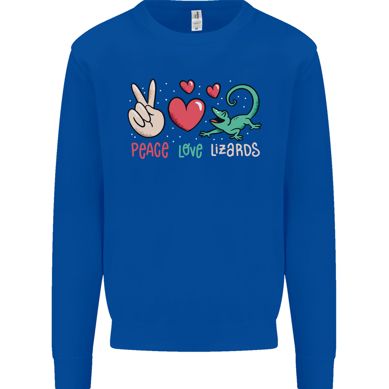 Peace Love Lizards Funny Gekko Iguana Mens Sweatshirt Jumper Royal Blue