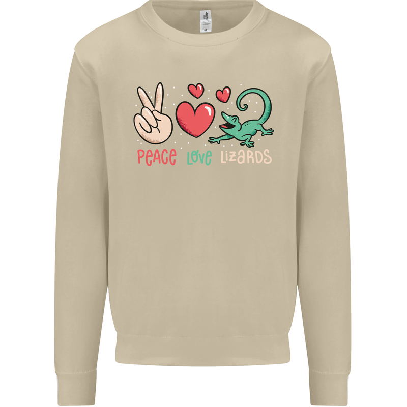 Peace Love Lizards Funny Gekko Iguana Mens Sweatshirt Jumper Sand