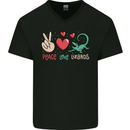 Peace Love Lizards Funny Gekko Iguana Mens V-Neck Cotton T-Shirt Black