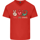 Peace Love Lizards Funny Gekko Iguana Mens V-Neck Cotton T-Shirt Red
