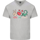 Peace Love Lizards Funny Gekko Iguana Mens V-Neck Cotton T-Shirt Sports Grey