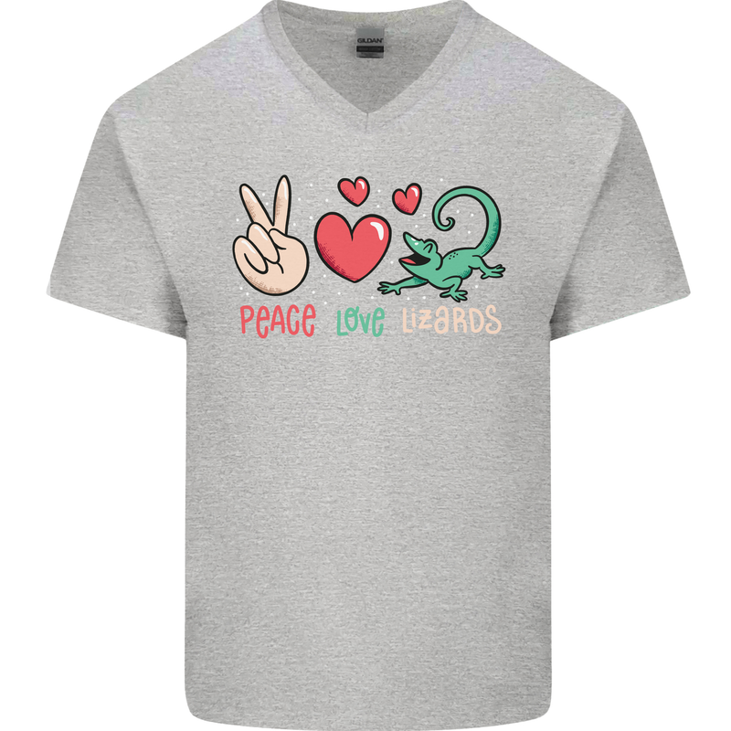 Peace Love Lizards Funny Gekko Iguana Mens V-Neck Cotton T-Shirt Sports Grey
