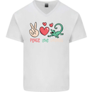 Peace Love Lizards Funny Gekko Iguana Mens V-Neck Cotton T-Shirt White